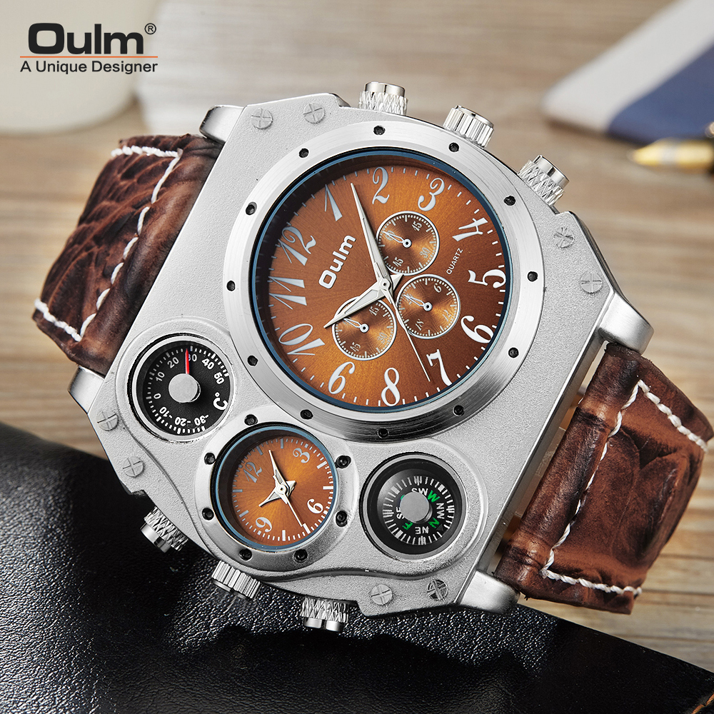 Amazon.com: Oulm 1349 Mens Watch Analog Dark Brown Leather Strap 4